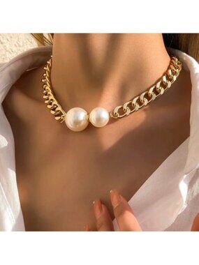 Ball Pearls Gold Chain Necklace